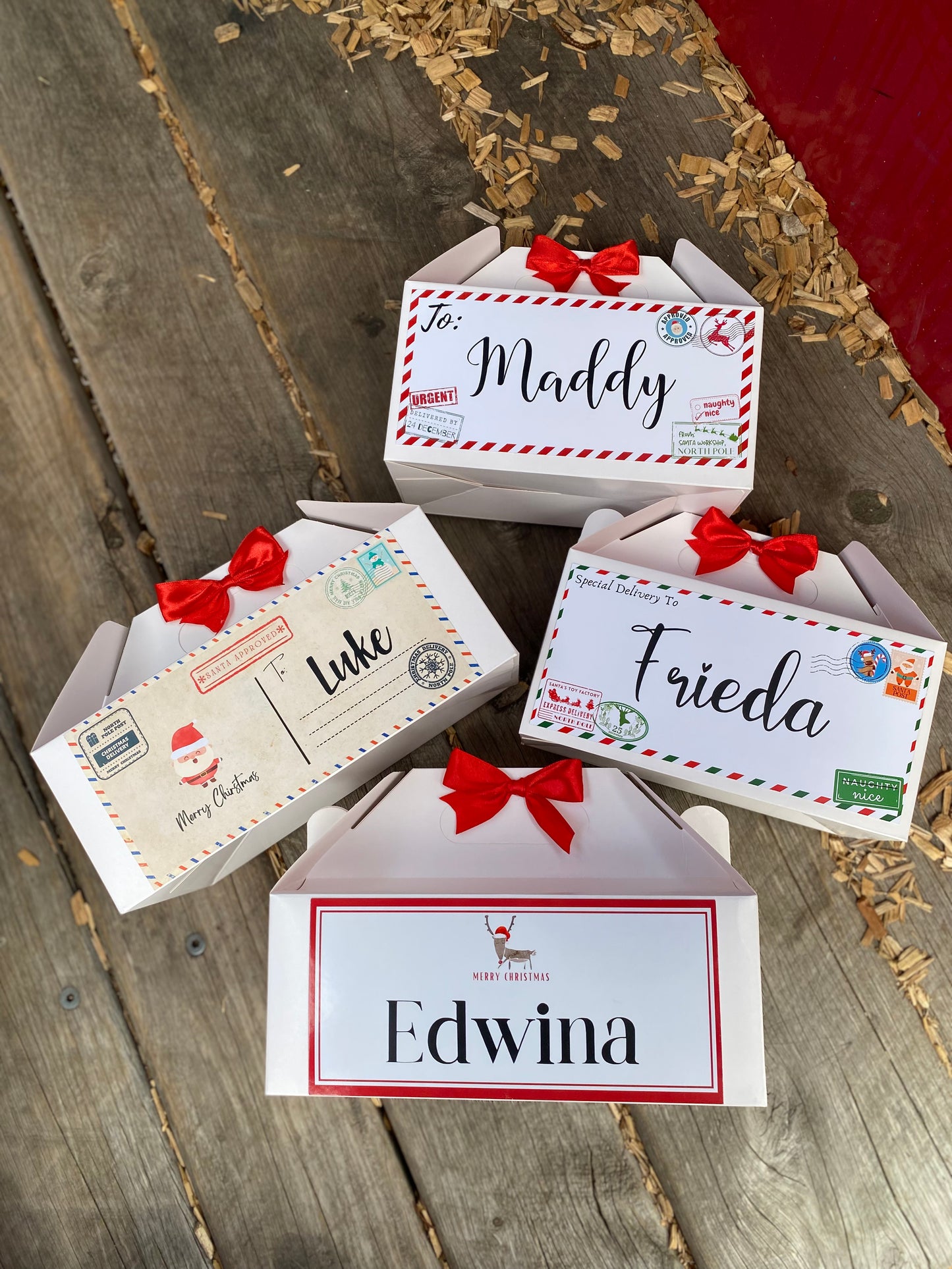 Personalized Retro Letter Style Christmas Eve Box, Wedding Favor Box, Christmas Tradition, Personalised Gift Box with Bow, Night before Xmas, Kids Gift Ideas, Christmas table name/signs