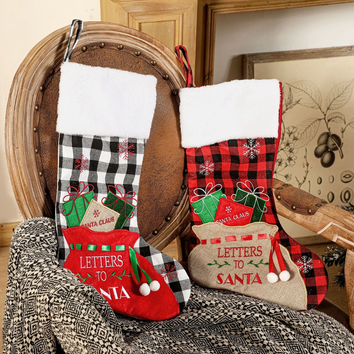 Personalized Embroidered Plaid/Gingham/Buffalo Christmas stockings